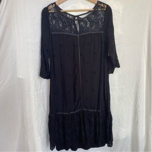 Sundance NADINE Dress Black Eyelet Lace Drop Waist - Size Medium